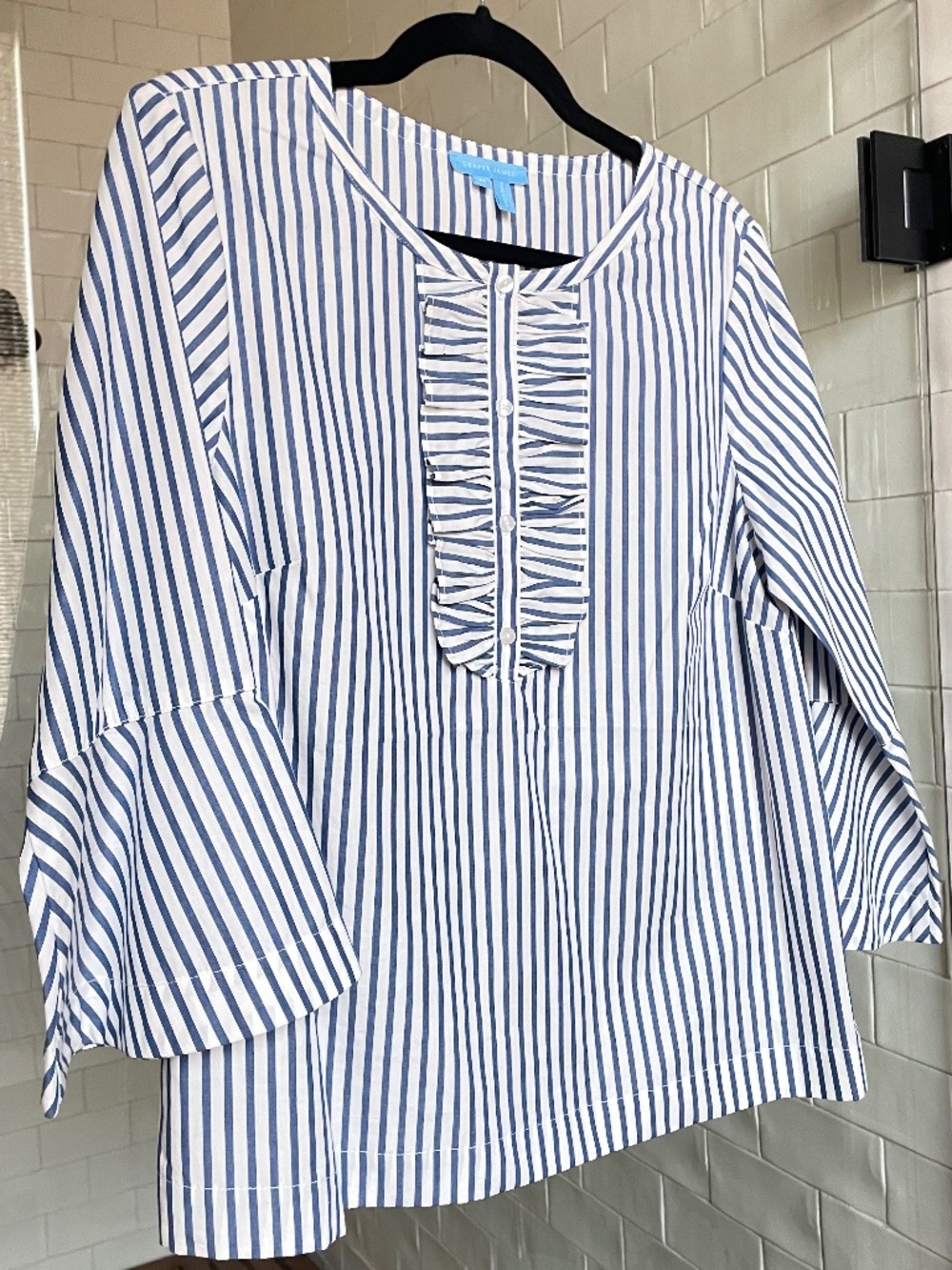 Draper James Blue and White Striped 100% Cotton Top - Size M